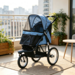 Blue 3-Wheel Pet Stroller – for Small & Medium Dogs, Adjustable Canopy, Safety Tether, Storage Basket - Image 4