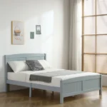 Full Single Bed Frame Vertical Striped Decorative Curved Headboard and Footboard Bed Frame Painted + Melamine Veneer & Pine + MDF Wood Bed 77.8*56.54*37.8in Grey - Image 36