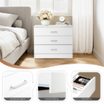 3-Drawer Wide Drawer Cabinet Particleboard Bedside Table with Textured Melamine Finish 25.98*12.99*22.05in White =75682614 - Image 19
