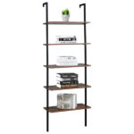 Industrial Wall Mounted Bookcase 5-Tier Open Ladder Shelf Bookshelf with Metal Frame, 23.6" L x 11.8" W x 70.9" H - Image 2