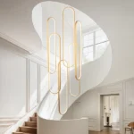 High Ceiling Chandelier Modern LED Ring Pendant Light 3 Color Dimmable Gold Chandeliers Contemporary 157in Hanging Light Fixture with Remote Control for Foyer Entryway Staircase - Image 5