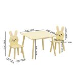 Kids Table and Chair Set with 2 Bunny Chairs, Children's Wooden Activity Table for Toddlers, Cute Animal Design Study Play Set for Playroom, Bedroom, Classroom - Cream Yellow - Image 13