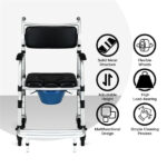 2-in-1 Aluminum Commode Shower Wheelchair Bath/Toilet Use, Adjustable Height (38"-42"), Foldable Pedal, Aluminum Alloy Frame, Soft Sponge Cushion - Image 6