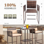 Outdoor 3 Piece Patio Bar Set, Bar Height Bistro Table Set for 2 People, High Top Wicker Bar Stools and Table Outdoor Bar Set with Cushions and Pillows, Brown Gradient Rattan & Beige Cushion - Image 12