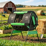 53 Gal Compost Bin Outdoor Dual Chamber Tumbling Composter with Adjustable Vents BPA Free Green - Image 7