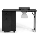 Nail Desk Folding Table, Black MDF Manicure Station w/ 2 Drawers & 1 Door Cabinet for Nail Art Salon Home Beauty - Image 6
