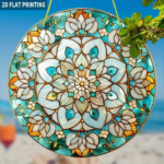 CIFbuy Round Flat Bohemian Mandala Sun Catcher Acrylic Window Hanging Decor Sky Blue Gold Home Ornament(TikTok, temu pick-up service)