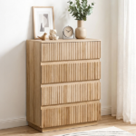 Handleless Grille-Finished 4-Drawer Bedside Table P2 Particleboard + MDF & Melamine Veneer + Thermoformed Drawer Dresser 23.62*14.96*30.71in Oak - Image 14