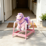 ddler Pink Spring Ride-On Horse – Plush Rocking Horse with Sounds & Foot Stirrups, for Kids 3-8Years - Image 6