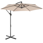 10FT Round Offset Patio Umbrella, Banana Hanging Cantilever Umbrella with 60° Adjustable Angle, Crank System, Cross Base & Pole Sleeve, UPF 50+ Waterproof Polyester Canopy, 6 Iron Ribs for Garden Deck Backyard, Khaki - Image 3