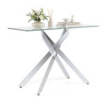 45 Inch Tempered Glass Entryway Table, Silver Chrome Metal Console Table with Adjustable Feet for Home Decor - Image 3