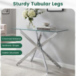 45 Inch Tempered Glass Entryway Table, Silver Chrome Metal Console Table with Adjustable Feet for Home Decor - Image 4