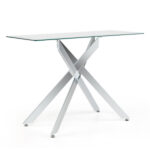 45 Inch Tempered Glass Entryway Table, Silver Chrome Metal Console Table with Adjustable Feet for Home Decor - Image 5
