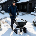 Black Heavy-Duty Walk-Behind Broadcast Lawn Spreader, 66 Lbs Capacity Adjustable Flow Control, Pneumatic Rubber Wheel Push Spreaders for Grass Seed Fertilizer Snow Salt - Image 4