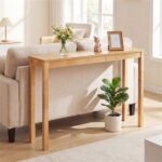 48" Solid Wood Leg Console Table, Narrow Farmhouse Entryway Table for Hallway & Sofa - Natural - Image 2