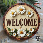 CIFbuy Welcome | Daisy Pattern Circular Iron Sign, 2D Flat Vintage Metal Wall Art, Rustic Welcome Theme Decor For Bedroom Bathroom Livi TikTok, TikTok, Livi Self-pickup Logiopics - Image 5