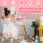 2-in-1 Kids Vanity Table Set with Detachable Mirror, White Dressing Table with Storage Shelf & Drawers for Girls - Image 11