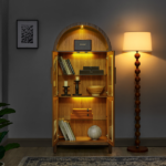 A high arched storage cabinet with a lamp, a modern retro-style wooden storage cabinet with adjustable glass partitions, suitable for use as a multi-functional cabinet in kitchens-Brown - Image 10