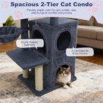 Dark Gray 33.5" Multi-Level Cat Tree with 2-Tier Condo, Sisal Scratching Posts & Anti-Toppling Device for Cats - Image 8