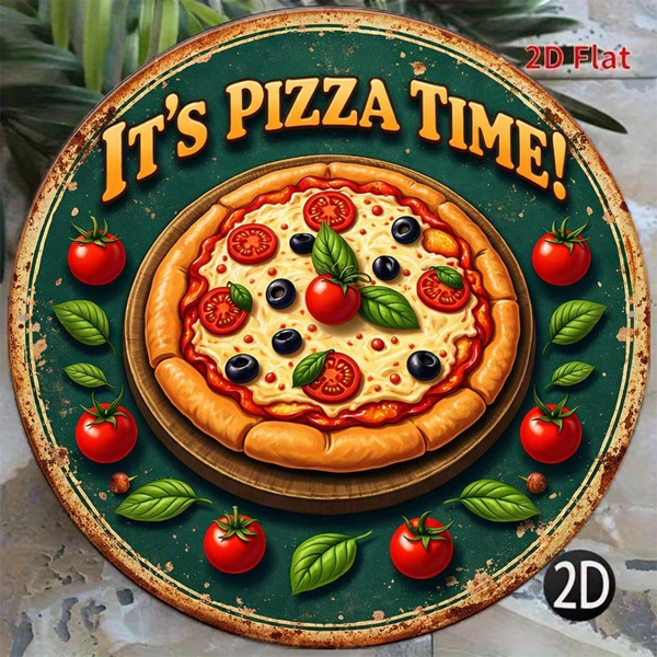 8888f460-a27f-4b67-8756-41d4127afcea.png CIFbuy 1pc 2D Flat Round Sign Pizza Time Retro, "Decorative Plaque 8x8in" Delicious Pizza, Party Kitchen Restaurant Bar Wall Art Home Decor TikTok, TikTok, temu Self-pickup Logiecics - Image 1