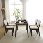 Rubber wood soft bag deep walnut dining table and chair set 1 table 4 chairs beige cushion rectangular - Image 25