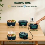(Banned for Amazon )Electric Lunch Box Food Heater, 90W Portable Warmer for Car Truck Work with 304 Stainless Steel Container, 12V/24V/110V Green Heated Lunch Box Suitable for Ideal Driver/Work/Gift - Image 2