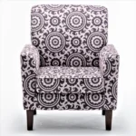 Patterned Polyester Blend Armchair, Solid Birch Wood Frame with Brown Tapered Legs, Foam Padded Accent Chair with Trim Detail for Living Room Office - Image 3