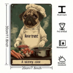 CIFbuy 1pc Pug Chef Metal Sign, Wall Decor, Funny Skinny Cook Dog Illustration With Apron, Illustration With Apron, Whimsical Kitchen Home Sign, RusikTok, Sign, RusikTok, ustration With Apron Self-l ckup Logiopome