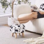 Round Mushroom Footstool Ottoman – Rabbit Wool Upholstered Small Stool with Solid Wood Legs, Cute Shoe Changing Stool, Step Stool, Sofa Footrest for Living Room & Bedroom Cow Temu - Image 4
