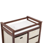 Brown painted pine wood frame children's bed with removable top, 87*53*87.5cm, includes 3 fabric drawers and 1 fabric bag, and a changing table - Image 6