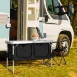 4FT Portable Folding Camping Table with Storage, Aluminum Outdoor Cooking Station with 2 Adjustable Legs, Black - Image 8