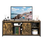 3-layer Double Barn Door with Sliding Rail X-shaped Panel TV Cabinet MDF with Triamine Retro Brown - Image 6