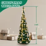 7 FT Fully Decorated Pre-lit Christmas Tree, Pop Up Artificial Xmas Tree with 200 Warm Lights Remote Control and Godlen & Silver Ornaments for Home Office Store Holiday Deco - Image 3