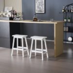 Same Code 38873429 2pcs Pine Wood Saddle Seat Bar Stool White - Image 14