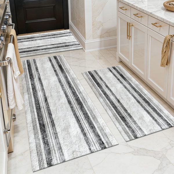 Three-piece kitchen rug set, non-slip and washable, abstract pattern kitchen hallway rug, soft and comfortable, suitable for sinks, floors, entrances, hallways and bathrooms.