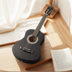 Matte Black 30-inch Round Acoustic Guitar with Picks, Strings, Capo, Case, Tuner, and Strap - Image 14