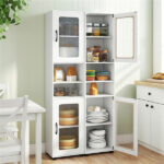 67" Tall Slim Bathroom Storage Cabinet with Fluted Doors, Adjustable Shelf Freestanding Narrow Organizer - White - Image 12