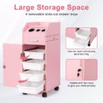 Hair Salon Storage Cart with Wheels & 3 Hair Dryer Holders & 4 Drawers & Lock & 2 Keys, Hairdressing Tools Station Mobile Makeup Case pink - Image 3