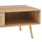 41.3 Inch Rattan Coffee Table with Sliding Storage Door, Rectangle Wooden Accent Center Sofa Table with Solid Wood Legs,Suitable for Living Room,Natural (Shipment from Walmart) - Image 3