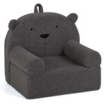 Bear-Shaped Kids Sofa, Teddy Fleece Foam Chair for Toddlers 3+, Portable Bear-Shaped Couch (Gray) - Image 2