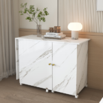 57.5" Foldable Sewing Machine Table with Locking Casters, Multi-Storage Craft Station with Shelves, Bins & Cabinet, Adjustable Sewing Cabinet for Home, Bedroom, and Craft Room(White) - Image 16