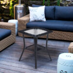 Outdoor Wicker Side Table, Rattan End Table with Glass Top, Patio Coffee Bistro Table for Indoor Garden Porch Balcony, Black - Image 16