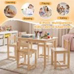 Kids Wooden Table and Chairs Set (1 Table + 4 Chairs), Rubber Wood Toddler Activity Set (Natural - Image 10