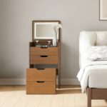 3-in-1 Vanity Desk with Lighted Mirror & Stool, Flip Top Makeup Dressing Table, Compact Storage for Bedroom, Bathroom, Dressing Room(18.9"L, Walnut) - Image 10