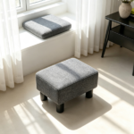 Small Charcoal Gray Linen Foot Stool – Cube Ottoman Foot Rest with Sturdy Plastic Legs for Cozy Seating - Image 4