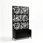 70.87" H × 46.06" W Leaf Pattern Privacy Screen with Planter Box, Black Metal Freestanding Decorative Fence Planter for Patio Balcony Backyard