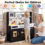Kids Wooden Play Kitchen with Realistic Lights & Sounds, Pretend Ice Maker & Storage for Toddlers Age 3+ - Black - Image 11