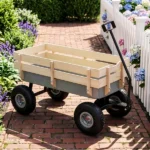 Heavy Duty Steel Wooden Side Support Cargo Wagon with 10" All-Terrain Air Tires, Up to 220lb Load Capacity, for Towing Kids Toys, Gardening Supplies, Gray - Image 8