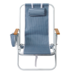 4-Position Adjustable Backpack Beach Chair, Foldable Rustproof Aluminum Frame Lounge Chair with Wooden Armrest, Side Storage Pockets & Detachable Pillow, 24"×22"×37" Outdoor Patio Camping Lawn Chair Holds up to 265 LBS, Blue White Vertical Stripe - Image 2