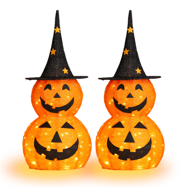 Replace 75595776 2pcs 3ft Halloween Collapsible Pumpkin Decorations 150 LED Lights